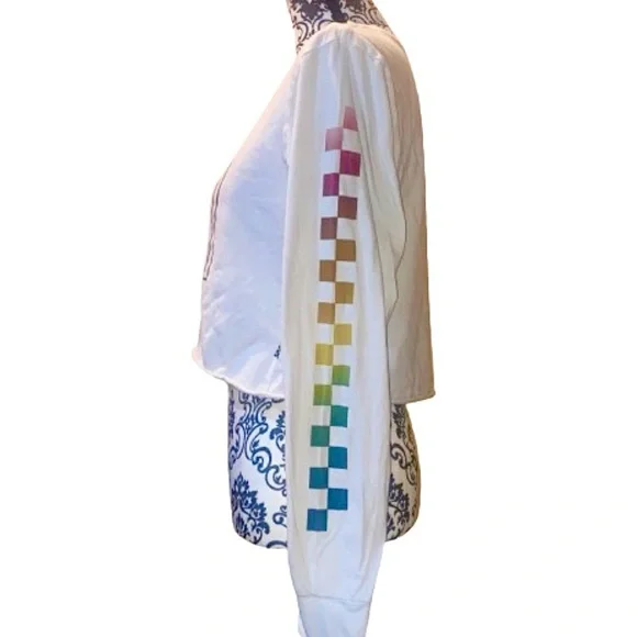 VANS Rainbow ‘Off The Wall’ Logo Juniors Medium along Sleeved Cropped Top - Picture 6 of 9